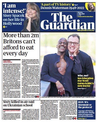 The Guardian (UK) Newspaper Front Page for 9 May 2022