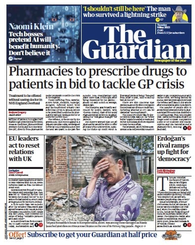 The Guardian (UK) Newspaper Front Page for 9 May 2023