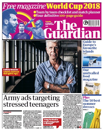The Guardian (UK) Newspaper Front Page for 9 June 2018
