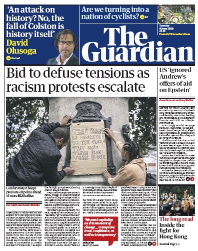 The Guardian Newspaper Front Page for 9 June 2020