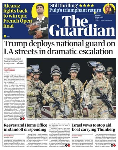 The Guardian (UK) Newspaper Front Page for 9 June 2025