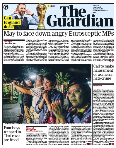 The Guardian (UK) Newspaper Front Page for 9 July 2018