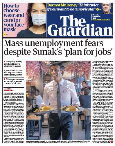 The Guardian Newspaper Front Page for 9 July 2020