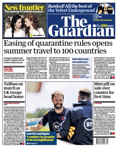 The Guardian (UK) Newspaper Front Page for 9 July 2021