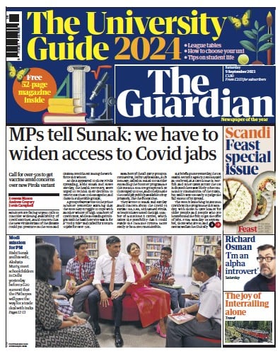 The Guardian (UK) Newspaper Front Page for 9 September 2023