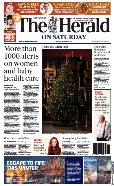 The Herald Newspaper Front Page for 10 December 2022