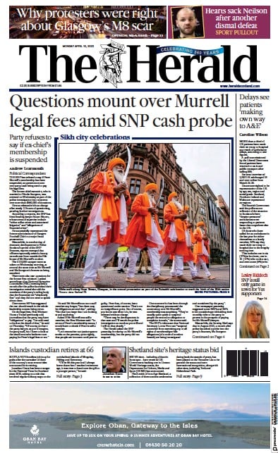 The Herald (UK) Newspaper Front Page for 10 April 2023