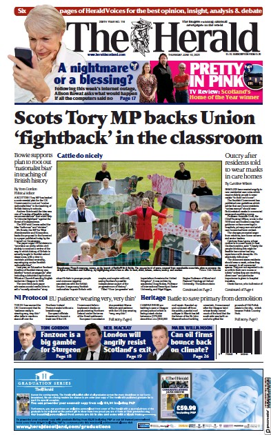The Herald (UK) Newspaper Front Page for 10 June 2021