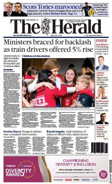 The Herald (UK) Newspaper Front Page for 10 June 2022