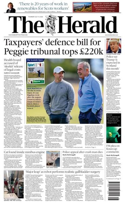 The Herald (UK) Newspaper Front Page for 10 July 2025