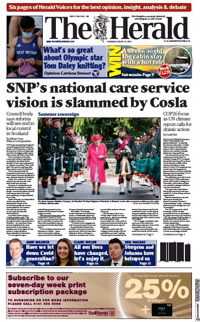 The Herald (UK) Newspaper Front Page for 10 August 2021