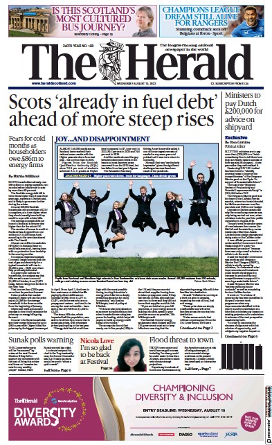 The Herald (UK) Newspaper Front Page for 10 August 2022