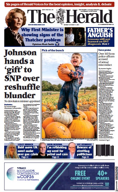 The Herald (UK) Newspaper Front Page for 11 October 2021