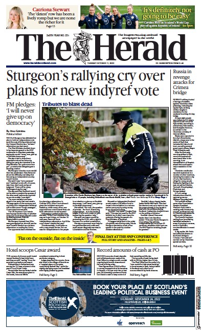 The Herald Newspaper Front Page for 11 October 2022