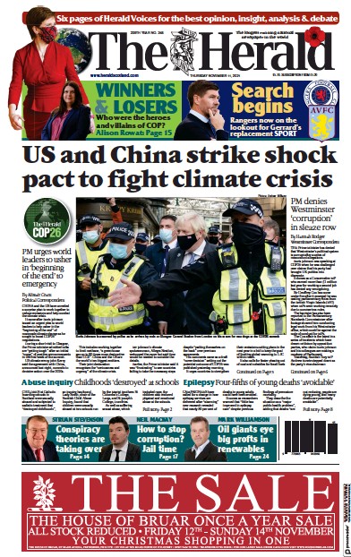 The Herald (UK) Newspaper Front Page for 11 November 2021