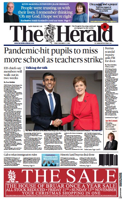 The Herald (UK) Newspaper Front Page for 11 November 2022