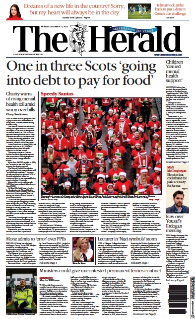 The Herald (UK) Newspaper Front Page for 11 December 2023