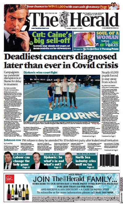 The Herald (UK) Newspaper Front Page for 11 January 2022