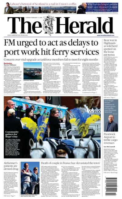 The Herald (UK) Newspaper Front Page for 11 February 2025