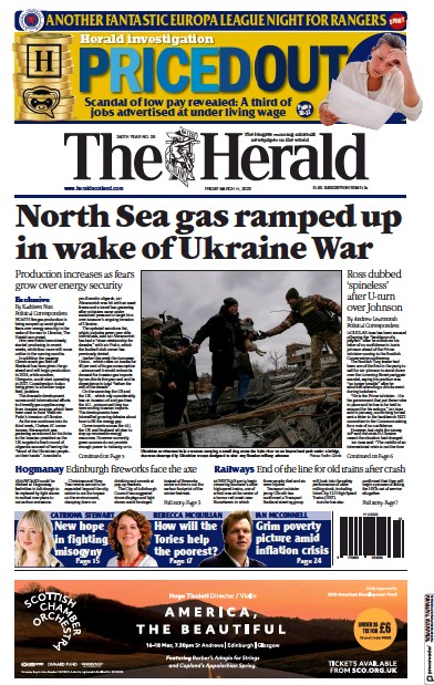 The Herald (UK) Newspaper Front Page for 11 March 2022