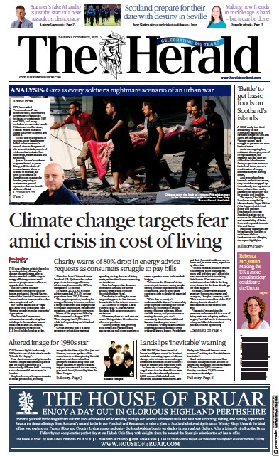 The Herald (UK) Newspaper Front Page for 12 October 2023