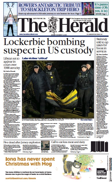 The Herald (UK) Newspaper Front Page for 12 December 2022
