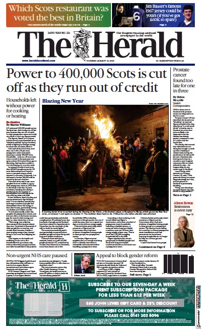 The Herald (UK) Newspaper Front Page for 12 January 2023