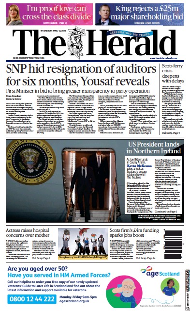 The Herald (UK) Newspaper Front Page for 12 April 2023