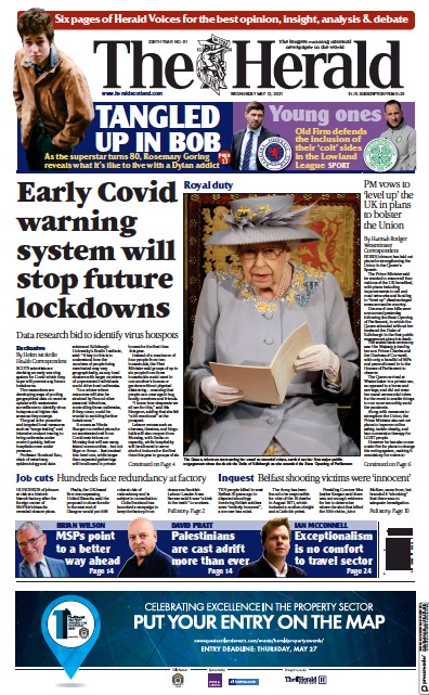 The Herald Newspaper Front Page for 12 May 2021