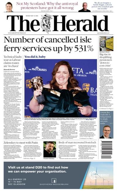 The Herald (UK) Newspaper Front Page for 12 May 2025