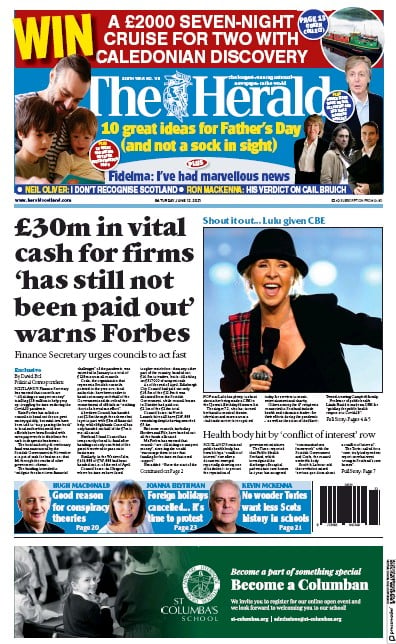 The Herald (UK) Newspaper Front Page for 12 June 2021