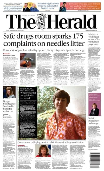 The Herald (UK) Newspaper Front Page for 12 June 2025