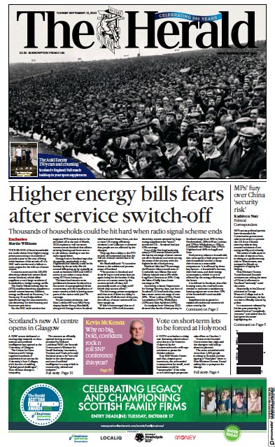 The Herald (UK) Newspaper Front Page for 12 September 2023