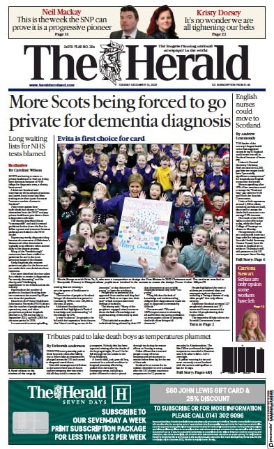The Herald (UK) Newspaper Front Page for 13 December 2022