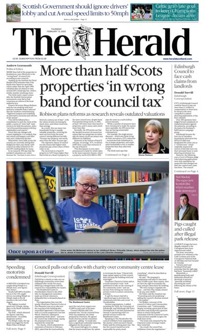 The Herald (UK) Newspaper Front Page for 13 February 2025