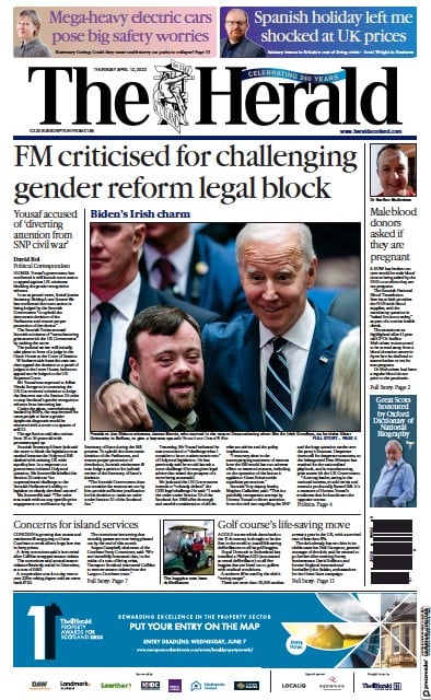 The Herald (UK) Newspaper Front Page for 13 April 2023