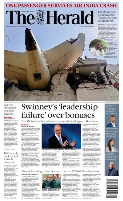 The Herald (UK) Newspaper Front Page for 13 June 2025