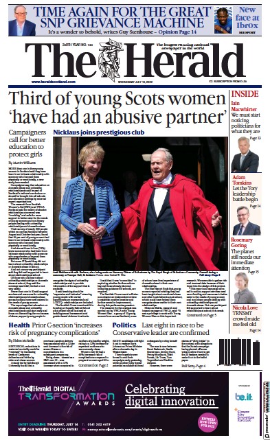 The Herald Newspaper Front Page for 13 July 2022