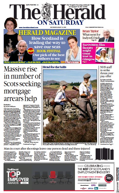 The Herald (UK) Newspaper Front Page for 13 August 2022