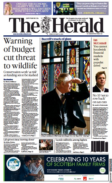 The Herald (UK) Newspaper Front Page for 14 October 2022