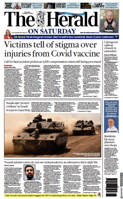The Herald (UK) Newspaper Front Page for 14 October 2023
