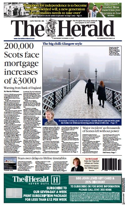 The Herald (UK) Newspaper Front Page for 14 December 2022
