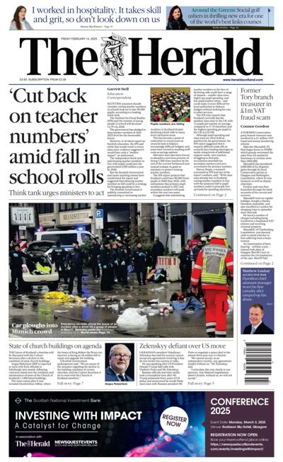 The Herald (UK) Newspaper Front Page for 14 February 2025