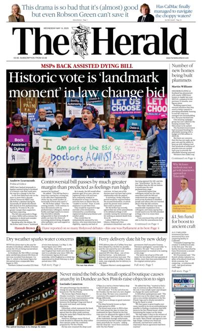 The Herald (UK) Newspaper Front Page for 14 May 2025