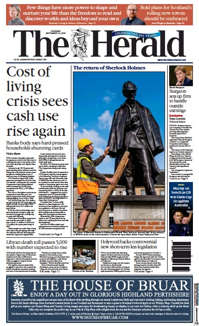 The Herald (UK) Newspaper Front Page for 14 September 2023