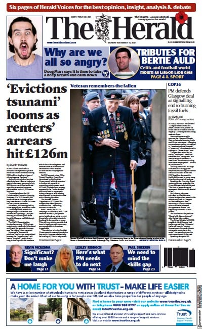 The Herald (UK) Newspaper Front Page for 15 November 2021
