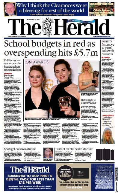 The Herald (UK) Newspaper Front Page for 15 May 2023
