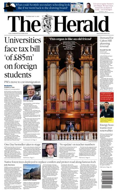 The Herald (UK) Newspaper Front Page for 15 May 2025