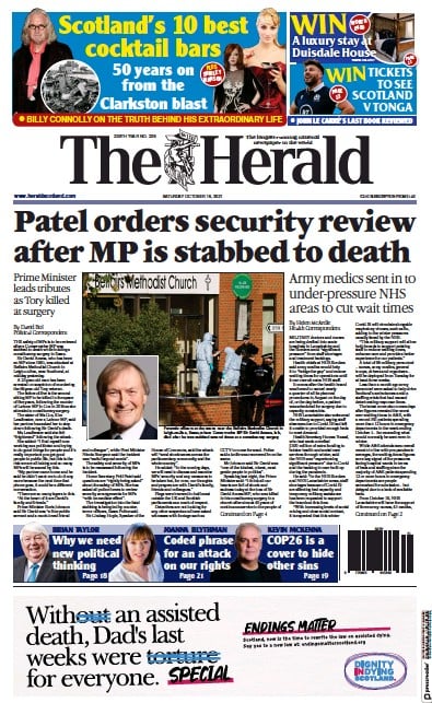 The Herald (UK) Newspaper Front Page for 16 October 2021