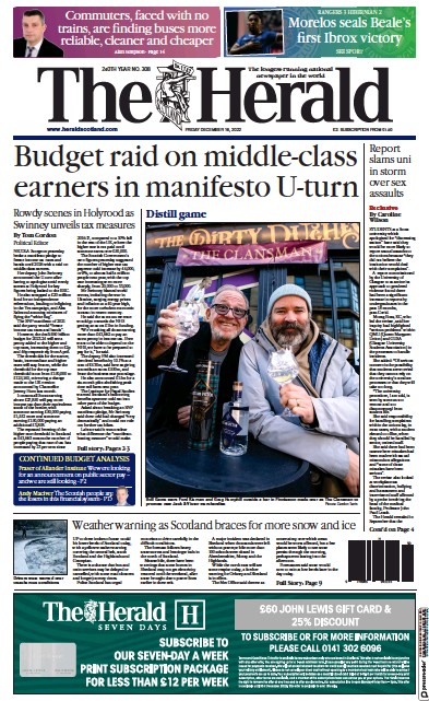 The Herald (UK) Newspaper Front Page for 16 December 2022